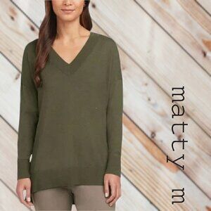Matty M | Ladies' Lightweight V-Neck Sweater with Side Slits | Green | NWT